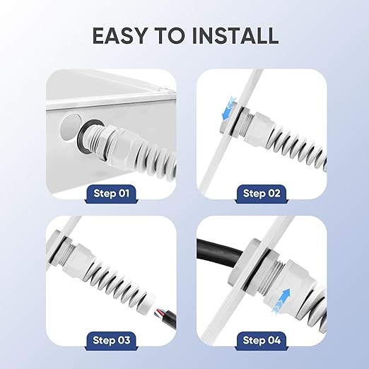 Strain Relief Cord Connector,LISTENJIALE 10Pcs NPT 3/8" Waterproof Cable Gland Flex Spiral Strain Relief Adjustable 5-10mm Cable Connector Nylon Joint with Gaskets(Grey)