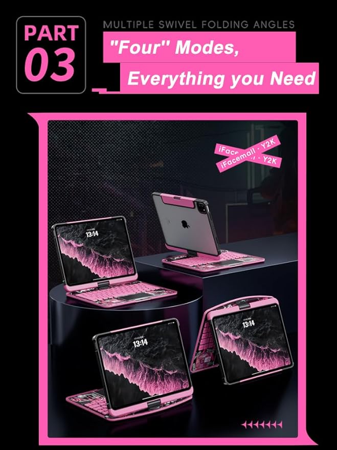 KARTICE Transparent 360 Keyboard Case with Wireless Keyboard for iPad Pro 13 2024 13 inch, Multi-Touch Trackpad, 7 Color Backlight, 360° Rotating Stand with Pencil Holder for iPad Pro 13