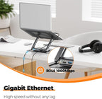Tobenone Laptop Docking Station Stand for MacBook Pro/Air/Dell/HP/Surface/Lenovo, Mac Docking Station with 4K HDMI, USB 3.0, RJ45, PD 3.0, USB C Laptop Stand Hub for Desk with 360 Rotating Base Grey