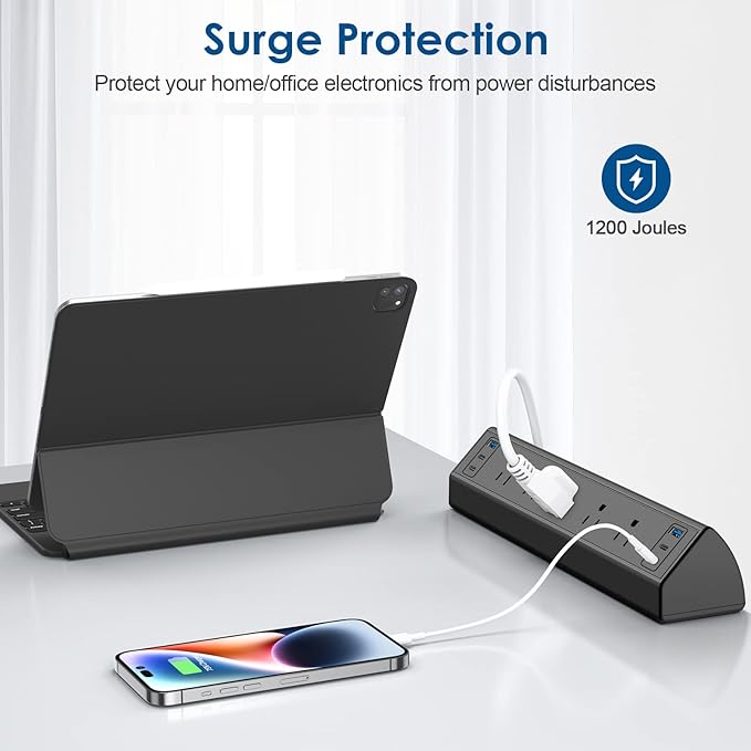 Desk Clamp Power Strip USB C,Under Desk Mount Power Station,20W Fast Charging,Fits 1.9'' Tabletop Edge,Desk Surge Protector,Perfect Home,Office Supplies (Black, 5 Outlets & 6 USB Ports & 20 FT Cable)