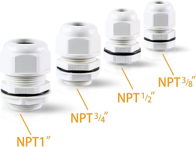 XHF 10 Pcs 3/8" IP68 Strain Relief Nylon Cord Grip NPT Cable Glands Adjustable UL Listed and RoHS Compliant (Grey)