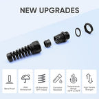 Strain Relief Cord Connector,LISTENJIALE 2Pcs NPT 3/8" Waterproof Cable Gland Flex Spiral Strain Relief Adjustable 5-10mm Cable Connector Nylon Joint with Gaskets(Black)