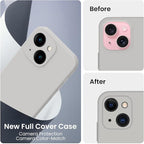 FireNova Designed for iPhone 15 Plus Case, Silicone [Camera Protection] Case with [2 Screen Protectors], Soft Anti-Scratch Microfiber Lining Inside, 6.7 inch, Natural Titanium