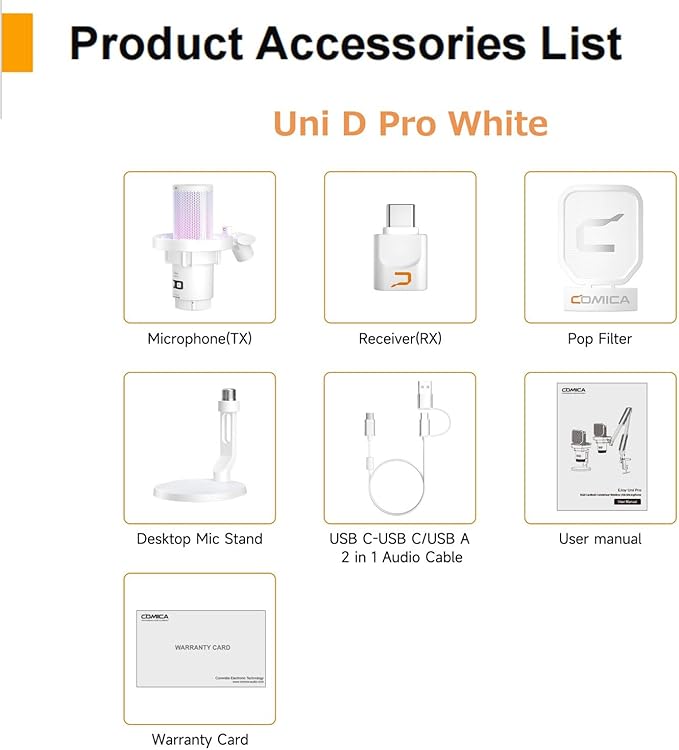 COMICA Wireless USB Microphone for Computer and Smartphone,48kHz/24bit RGB Cardioid Condenser Gaming Mic for Podcasting,Streaming,Recording,Music Creation,with Boom Arm Stand-White (EJoy Uni Pro A)