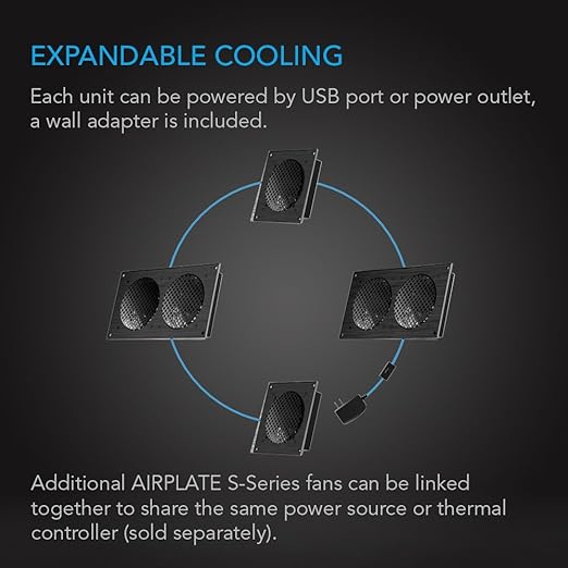 AC Infinity AIRPLATE S2, Quiet Cooling Blower Fan System 6" with Speed Control, for Home Theater AV Cabinets