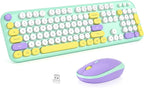KNOWSQT Wireless Keyboard and Mouse Combo - Lovely Tiffany Blue Rainbow Full-Sized Typewriter Colorful Keyboards, Round Keycap Plug Play Retro Cute Keyboards for Windows, Laptop, PC, Desktop, Computer