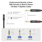 Devinal 3.5mm to Dual 1/4 Y Splitter Cable, 1/8" Female TRS to Dual 6.35mm TS Male Adapter, Female Mini Jack Stereo to 2 Quarter inch Mono Converter 1 feet