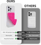 2 Pack Silicone Double-Sided Suction Grip – 40 Cups per Side, Strong Hold for iPhone, Galaxy, Pixel, Android – Hands-Free for Selfies & Videos (Rose Red)