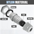 12 Pcs 1/2" NPT Nylon Cable Glands, Grey Strain Relief Cable Cord Connector IP68 Waterproof Junction Box Wire Protectors Adjustable for 6-12mm Cable Diameter