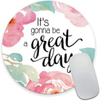 Mouse Pad, Inspirational Quote Floral Mouse Pad, Quote Great Day Mouse Pad, Washable Round Mousepads with Lycra Cloth, Non-Slip Rubber Base Computer Mouse Pads for Wireless Mouse