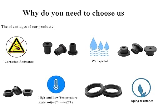 30 pcs 1/4" Drill Hole，1/8" ID Black Silicone Top hat Rubber Grommets for Wiring，Automotive，Firewall，Hole Plug，Desk，Screw，Water and Gas Pipe，Drain，House Siding，Cable Bushing，Glass，Wire Plug