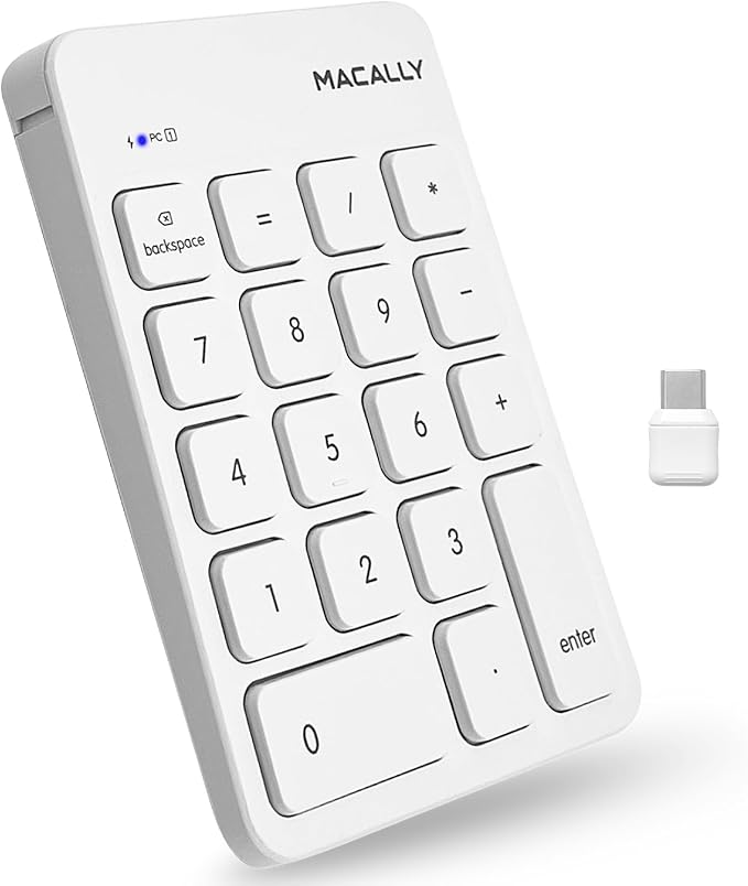 Macally USB C Wireless Number Pad | Numeric Keypad for Mac MacBook iMac | Wireless 10 Key for Laptop PC Computer Notebook Surface Chrome (2.4G USB) Perfect for Data Entry Numpad Number Keyboard