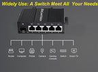 Industrial Mini Gigabit Ethernet Switch 5-Port RJ45 10/100/1000BASE-T+1-Port SFP Slot,Unmanaged Network Switch,Network Hub,Dinrail Mount or Wall-Mount,Plug & Play,Fanless (5 RJ45+1 SFP)