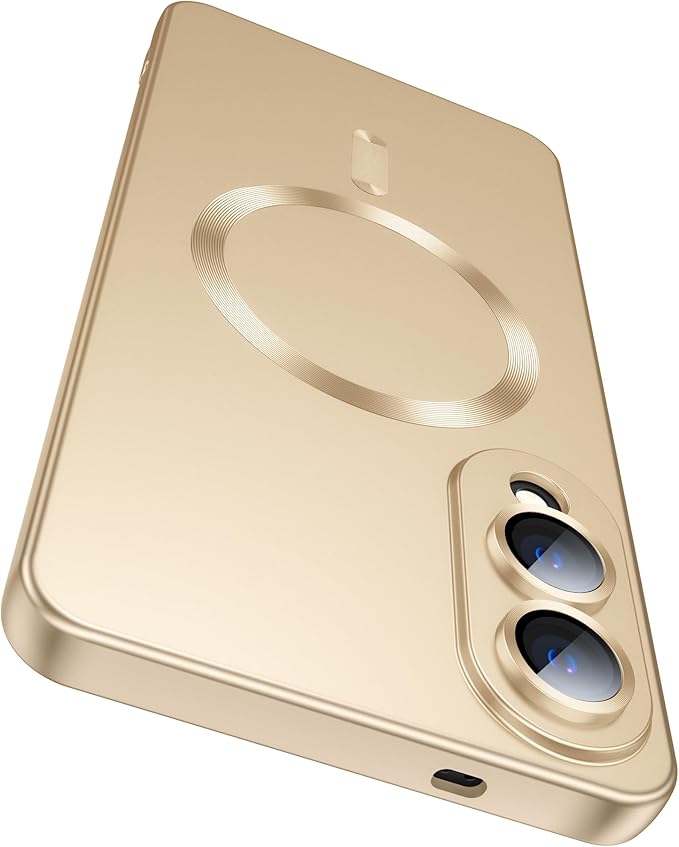 Magnetic for Samsung Galaxy S25 Edge Case [Compatible with MagSafe][Built-in Camera Lens Protector] Slim Soft Silicone Bumper Shockproof Metallic Luster Phone Case (Gold)