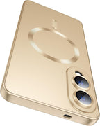 Magnetic for Samsung Galaxy S25 Edge Case [Compatible with MagSafe][Built-in Camera Lens Protector] Slim Soft Silicone Bumper Shockproof Metallic Luster Phone Case (Gold)