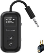 Bluetooth 5.3 Transmitter Receiver for Airplane to 2 Headphone – AptX Low Latency, 100ft Long Range, 25H Playtime, 2-in-1 Wireless Bluetooth Audio Adapter W/Screen for TV, Tablets, Speakers