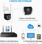 3MP PTZ CKK Cameras, 4pcs Wireless Security Camera System Outdoor with 1TB Hard Drive, 8 Channel 3MP WiFi Surveillance NVR System, 2 Way Audio, Floodlights & Siren Alarm,AI Human Detection