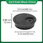 2 Pcs Desk Grommet 2-1/16" / 53 mm, Desk Cord Hole Cover, Cable Grommet Metal Zinc Alloy Materilal, Desk Hole Grommet for Home & Office Pc, Detachable Cable Cord Organizer-Flat Black