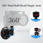 FIFIELD 4.5in Suction Cup Camera Mount with Aluminum Ball Head Magic Arm, 1/4" ARRI Holes, Quick Release Car Mount with Phone Holder & Action Cam Adapter Compatible with DJI Pocket 3 Insta360 iPhone