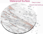 Premium Textured Round Mouse Pad - White Rose Gold Marble, Washable with Lycra Cloth, Non-Slip Rubber Base for Wireless Mouse