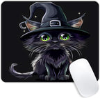 Square Mouse Pad Black Cat with Witch Hat for Halloween-1,Gaming Mouse Pads for Desk,Soft Computer Waterproof Non-Slip Mouse Mat