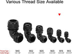 LeMotech M20 Cable Gland, 90 Degree Adjustable 9-14mm Strain Relief, Cord Connectors Nylon Joints with Gaskets, 6 Pcs, Black