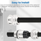 2 Pcs 1/2" NPT Stainless Steel Waterproof Cable Gland, IP68 Waterproof Adjustable Cable Glands, Strain Relief Cord Grip Connectors with Gaskets and Locknut for 6-12mm Cable Diameter