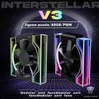 Jungle Leopard Interstellar V3 120mm PC Case Fan Infinity Mirror Module Daisy-Chain 120mm RGB PWM Fan Triple Pack Suitable for Computer Case & 360mm AIO Cooler(Black-3Pack