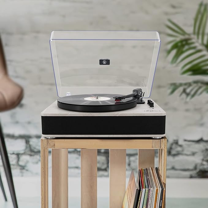 LP&NO.1 Record Player wirelessTurntable with Built-in Speakers and USB Play&Recording Belt-Driven Vintage Phonograph Record Player 3 Speed for Entertainment and Home Decoration(Light Gray)