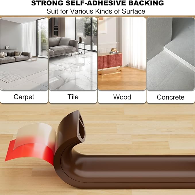 6FT Side-Open Extension Cord Covers for Wires on Floor,Silicone Power Cable Protector Cord Hider Management Strip,Hide Electric Wire on Carpet,Chord Runner Protective Safety Wiremold,Brown