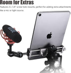 Full Metal Tablet Tripod Holder – Compatible with iPad mini, Air, Pro | 1/4" Screw & ARCA Dovetail Mounts | Universal Tablet Clamp Adapter