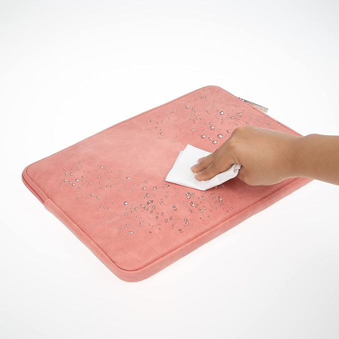 RAINYEAR 16 Inch Laptop Sleeve PU Suede Leather Case Protective Padded Zipper Cover Water Resistant Carrying Bag Compatible with 16" MacBook Pro/Max A2780 A2991 A3403 A3186 A2141 A2485 (Coral)