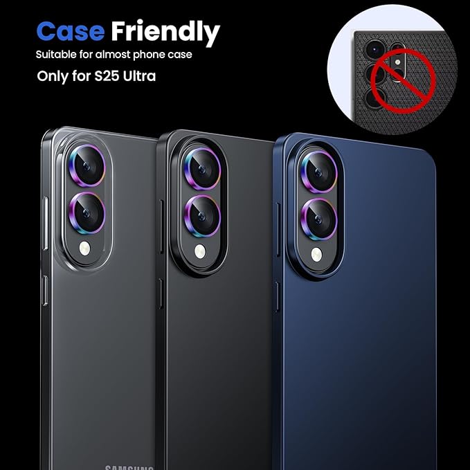 WSKEN for Samsung Galaxy S25 Edge Camera Lens Protector - Edge Thin Case Friendly, 9H Shatterproof Tempered Glass with Aluminum Metal Circle Camera Screen Protector Cover Accessories, Colorful