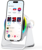 Wireless Induction Speaker, 4 in 1 Bluetooth Speaker Phone Stand with RGB Light, 360° Rotation Phone Holder Compatible with iPhone Android iPad Samsung Galaxy, Birthday Gift for Men Women