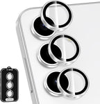 for Samsung Galaxy S24 FE Camera Lens Protector, Individual Metal Ring Tempered Glass Lens Cover, [Strong Adsorption] Scratch Resistant Ultra-Thin HD Clear Lens Cover, 1 Set-Slivery Ring