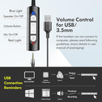 Earbay USB Headset with Microphone for PC, Computer Headset with Microphone Noise Cancelling for Laptop, 3.5mm Jack On-Ear Wired Headphones with Mic, Volume Control for Call Center/Skype/Zoom/Webinar