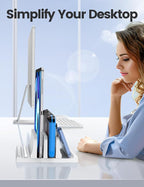 Vaydeer Vertical Laptop Stand for Desk, Dual Slots Plastic Laptop Holder with Space Saving 4-in-1 Design, Adjustable Laptop Stand Supports MacBook, Chromebook, Surface, Dell (White)