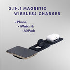 3-in-1 Magnetic Wireless Charger for iPhone, Apple Watch & AirPods – Fast Charging Station, Foldable Dock for Travel & Desk, Compatible with All iPhone Models, with 20W Adapter