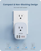 LENCENT Multi Plug Outlet Extender with USB C, 4 AC Electrical Outlet Expander with 4 USB Charger Cube, Small Multiple Wall Tap Plug Splitter for Home Office Travel Cruise Dorm Essentials- Blue
