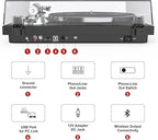 Turntables Belt-Drive Record Player with Wireless Output Connectivity, Vinyl Player Support 33&45 RPM Speed Phono Line USB Digital to PC Recording with Advanced Magnetic Cartridge&Counterweight Black