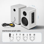 Computer Speakers for Desktop PC, Active Bookshelf Speaker with 3‘’ Carbon Fiber Woofer and Silk Film Tweeter ,Supports Bluetooth 5.3, USB-C, AUX/RCA Input for Record Player TV - White Stereo Set