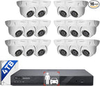 ONWOTE 16 Channel NVR PoE Security Camera System, 12MP 4K 16CH Commercial NVR 4TB, 16x 6MP Wired Outdoor 122° IP Cameras with Audio, AI Detection, 16x Cables (Total 1280ft), CCTV for Business Home