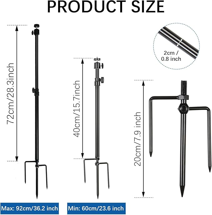 Trail Camera Mount,Height Adjustable (15.7"-28.3") & 360° Rotating Stake,Dual-Mode Base for Soft/Hard Ground Post,Game Cam Stand with 1/4"-20 Thread, Metal pole for Solar Panels,Hunting,Wildlife.2Pcs