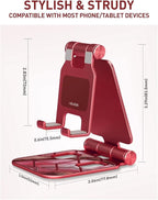 i-Blason Cell Phone Stand for Desk, Cell Phone Holder, Fits All Smart Phones, iPhone 16 15 14 13 Pro Max, Foldable Phone Stand Holder, Red