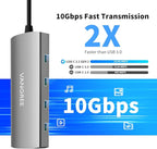 USB C to USB C Hub 10Gbps, 3 USB 3.2 Gen 2 Ports, 4K@60Hz HDMI, 100W PD, 2 USB 3.0 & SD/TF Card Reader, USBC Splitter Multiport Adapter for MacBook Pro/Air, iMac, iPad Pro(Not Support Type-C Monitor)