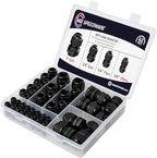 MGI SpeedWare 42 pcs NPT Strain Relief Nylon Cord Grip Cable Glands Assorted Kit, Black Plastic Grommet 1/4" 1/2" 3/4" and 1"