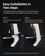 RGB Gaming Headset Stand with 2 USB and 1 Type-C Ports, Game Headphone Mount for PC Computer, Xbox One, Xbox Series S/X, PS5, PS4, Earphone Holder Hanger, Desk Gamer Accessories, Black&White