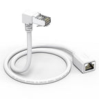 Right Angle Ethernet Extension Cable UPangle 1.5ft-White, 90 Degree CAT6 Ethernet Patch Cable RJ45 LAN Cable Extender Male to Female Connector for Router Modem Smart TV PC Computer Laptop