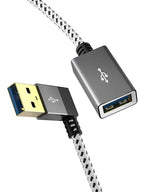 CableCreation Short USB 3.0 Extension Cable 1FT, Left Angle USB Male to Female Extender Cord, 90 Degree USB 3.0 for VR, PlayStation, Xbox, Keyboard, Space Gray 0.3M