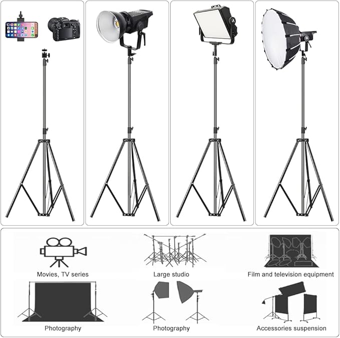 Aluminum Alloy Light Stand 9.5 Feet/2.8m Adjustable Spring Cushioned Photography Tripod for Photo Studio Speedlight Flashes, Ring Light, Photographic Equipments Thickening Flash Stand, 2 Pack
